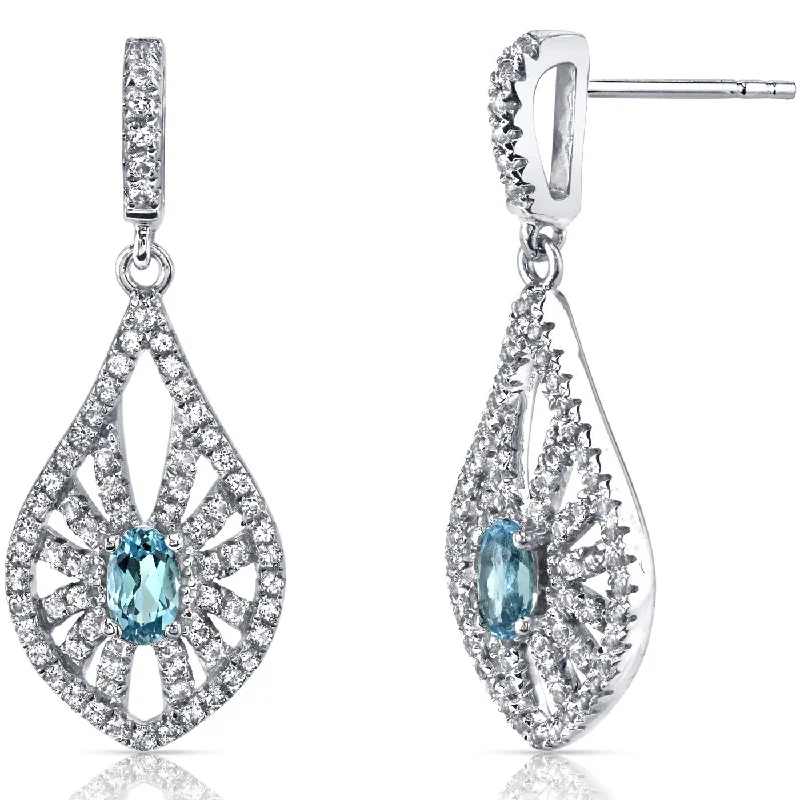 14k White Gold 2 ct Swiss Blue Topaz Dangling Earrings