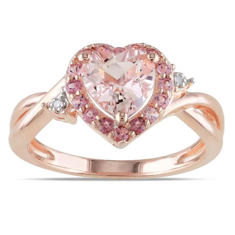 Miadora Rose Plated Silver Morganite, Tourmaline and Diamond Ring