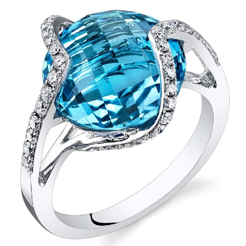 14k White Gold 9.7ct Swiss Blue Topaz and Diamond Ring