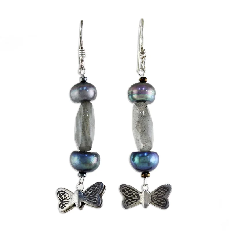 Novica Handmade Iridescent Sky Pearl And Labradorite Dangle Earrings