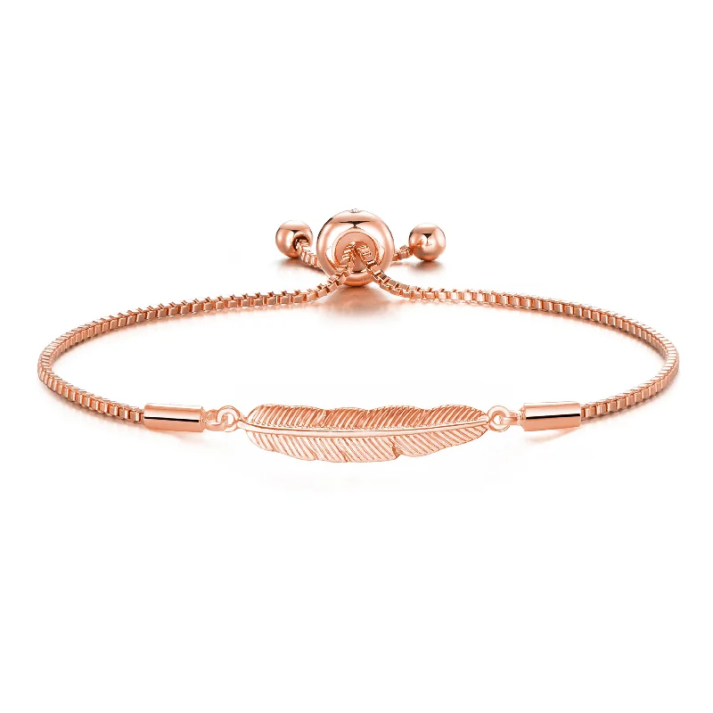 Rose Gold Plated Feather Friendship Bracelet Created with Zircondia® Crystals