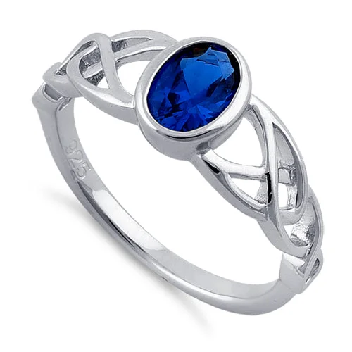 Sterling Silver Oval Blue CZ Ring