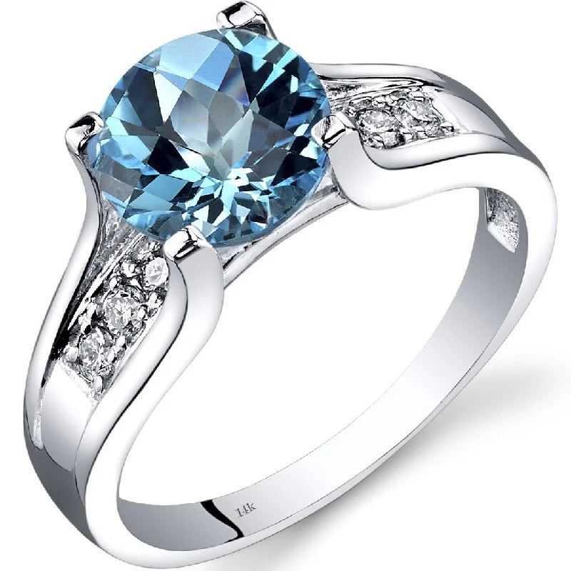 14k White Gold 2.25ct Swiss Blue Topaz and Diamond Ring