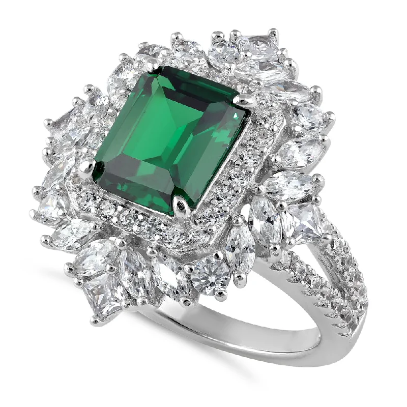 Sterling Silver Green CZ Cluster Ring