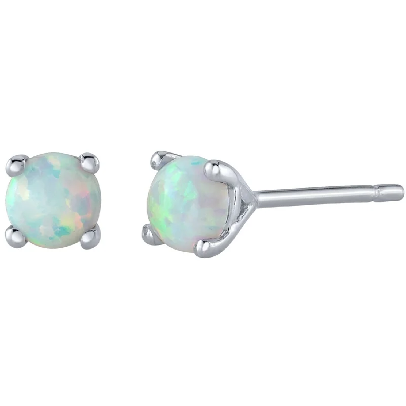 14k Gold 4mm Round Whie Opal Solitaire Stud Earrings