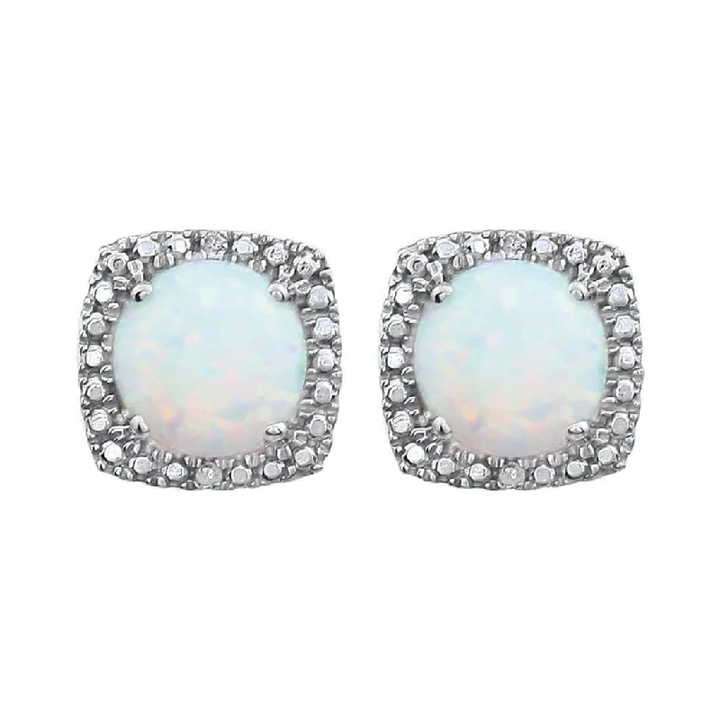 Curata 925 Sterling Silver Round 6mm Opal Polished Opal and .015 Dwt Diamond Halo Earrings