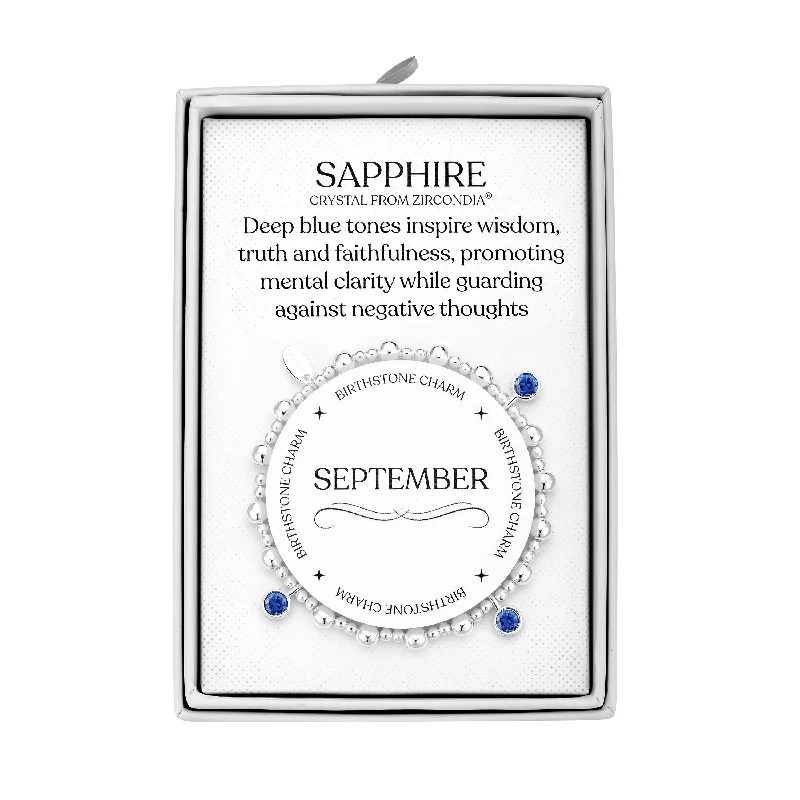 September (Sapphire) Birthstone Stretch Charm Bracelet with Quote Gift Box