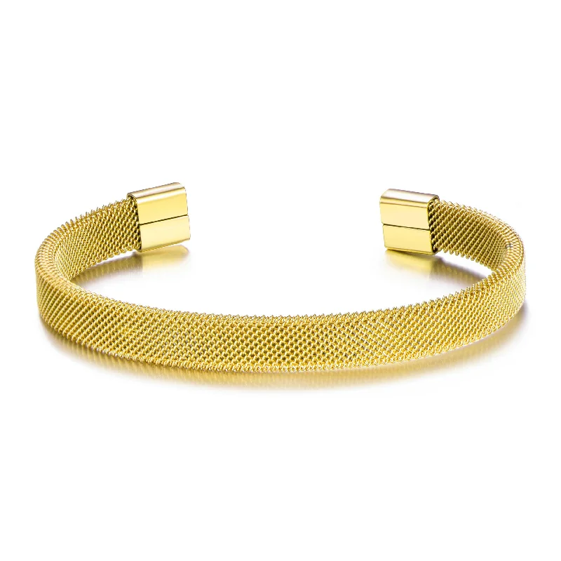 Men's Gold Plated Stainless Steel Mesh Cuff Bracelet