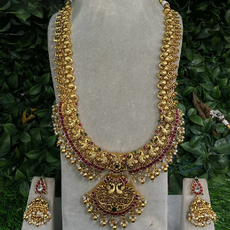 Amoliya Jewels Gold Plated Peacock Design Long Necklace Set