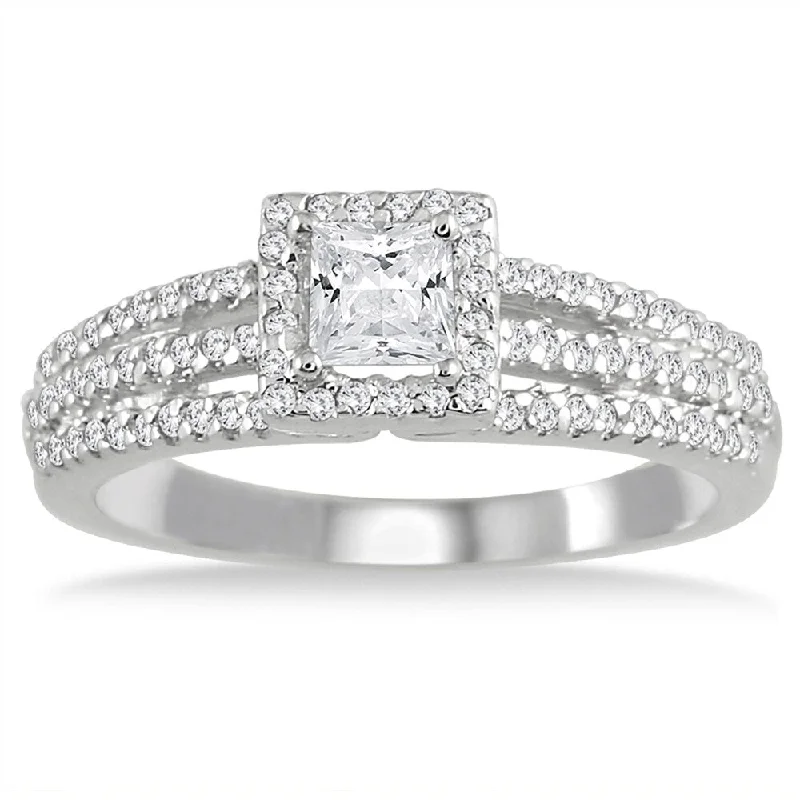 5/8 Carat TW Halo Princess Cut Diamond Ring in 10K White Gold