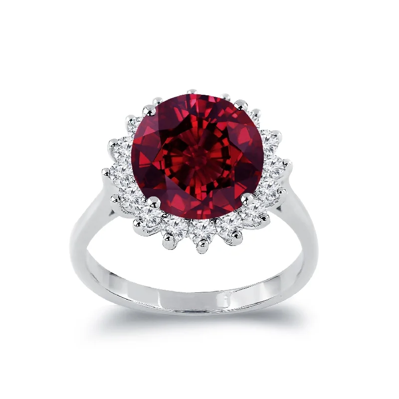 Auriya 5 3/8ct Round Red Ruby Sunburst Halo Diamond Ring 5/8ctw 18K Gold