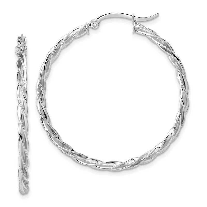 Curata 14k Polished White Gold Twisted 2.5mm Hoop Earrings - 39.5x38mm Wide 2.5mm Thick