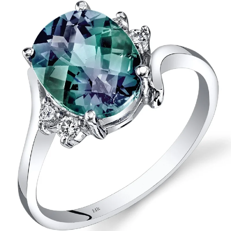 14k White Gold 3ct Created Alexandrite and Diamond Ring