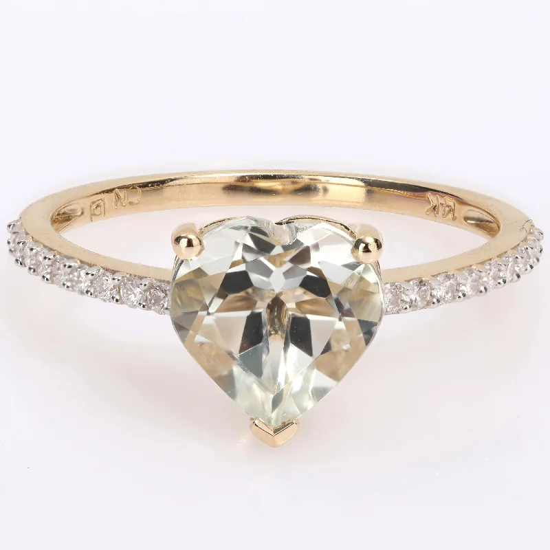 Miadora Heart-Cut Green Amethyst and 1/6ct TDW Diamond Ring in 14k Yellow Gold