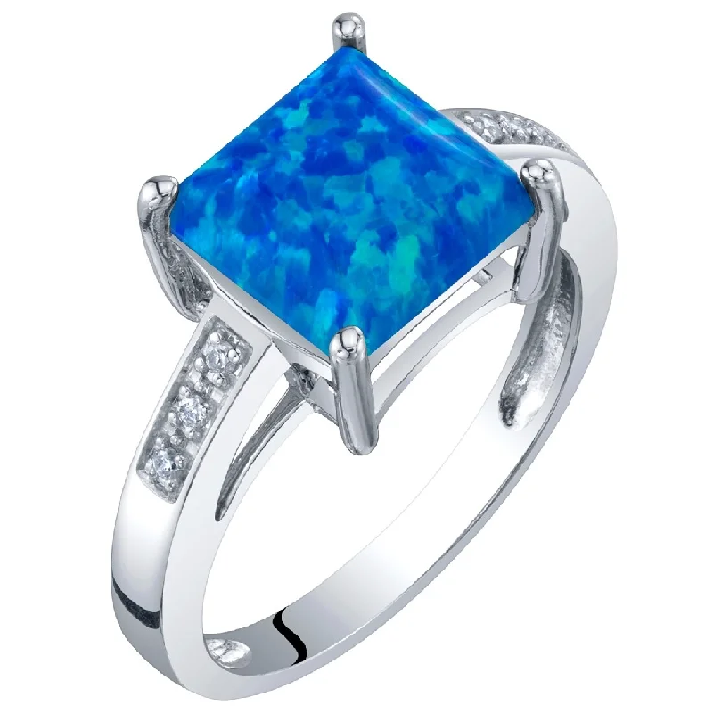 14k White Gold 1.03ct Created Blue Opal and Diamond Ring