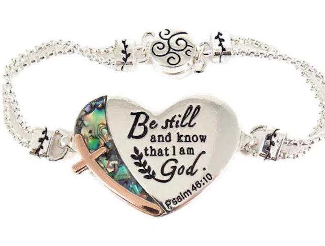 Silver Inspirational Magnet Closure Bracelet - Psalm 46:10