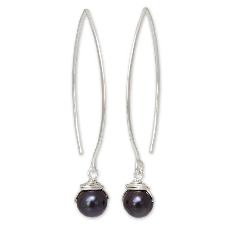 Handmade Sublime Darkness Sterling Silver Pearl Earrings (Thailand) - Black/ Silver