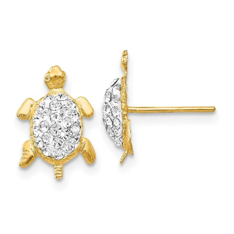 Curata 14k Yellow Gold Polished Crystal White Turtle Post Earrings Measures 12x9mm Wide