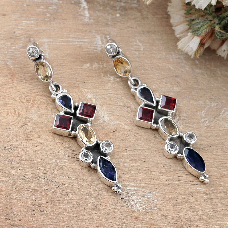 Novica Handmade Regent Garnet And Iolite Dangle Earrings