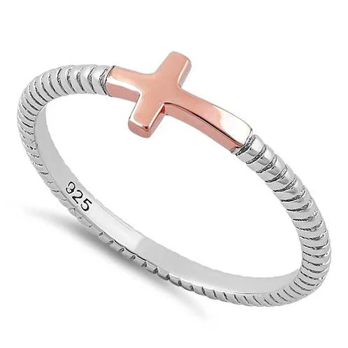 Sterling Silver Rose Gold Two Tone Cross Ring