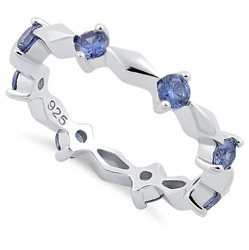 Sterling Silver Round Cut Eternity Tanzanite CZ Ring