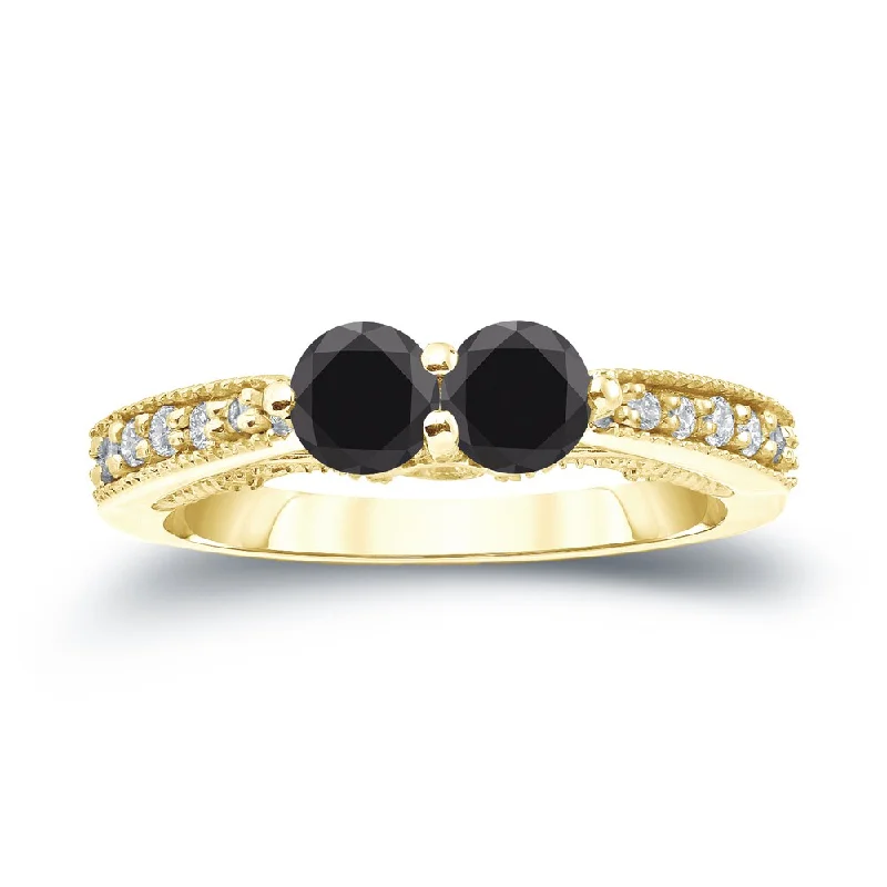 Auriya 3/4ctw Modern 2 Stone Black Diamond Ring 14k Gold (SI2-SI3)