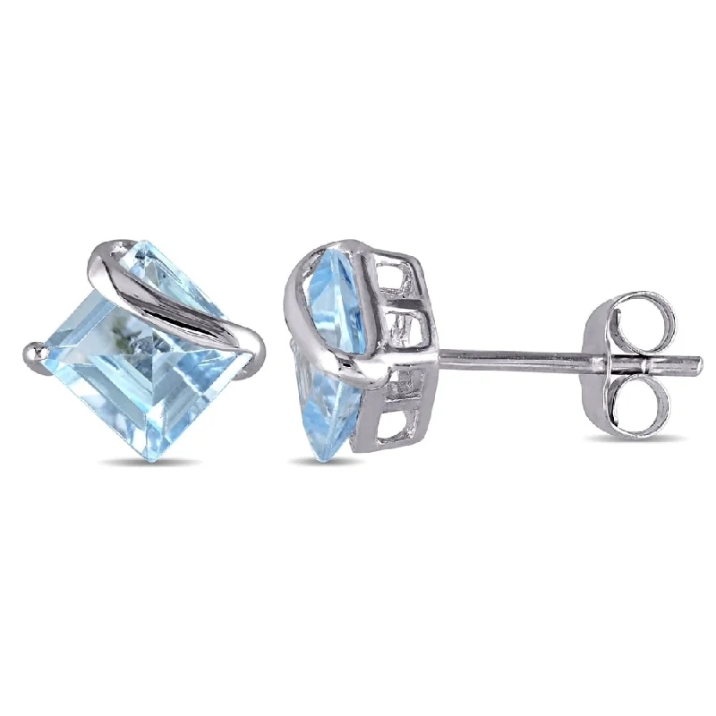 Miadora 10k White Gold Square-Cut Blue Topaz Stud Earrings