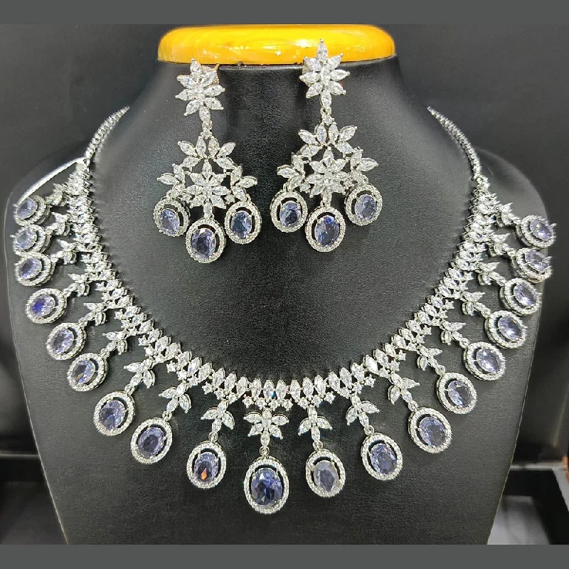 Jain Jewellers Silver Plated AD Necklace Set