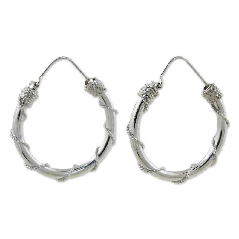 Novica Handmade Nautical Hoops Sterling Silver Hoop Earrings