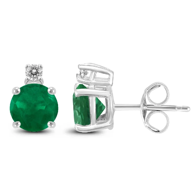 Marquee 14K White Gold 4MM Round Emerald and Diamond Earrings