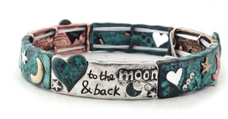 Patina Stretch Bracelet 'To the Moon and Back'