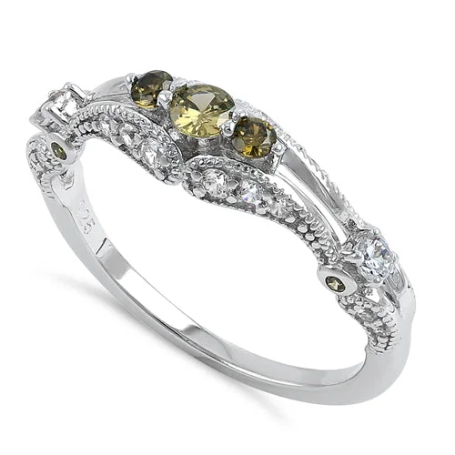 Sterling Silver Filigree Peridot CZ Ring