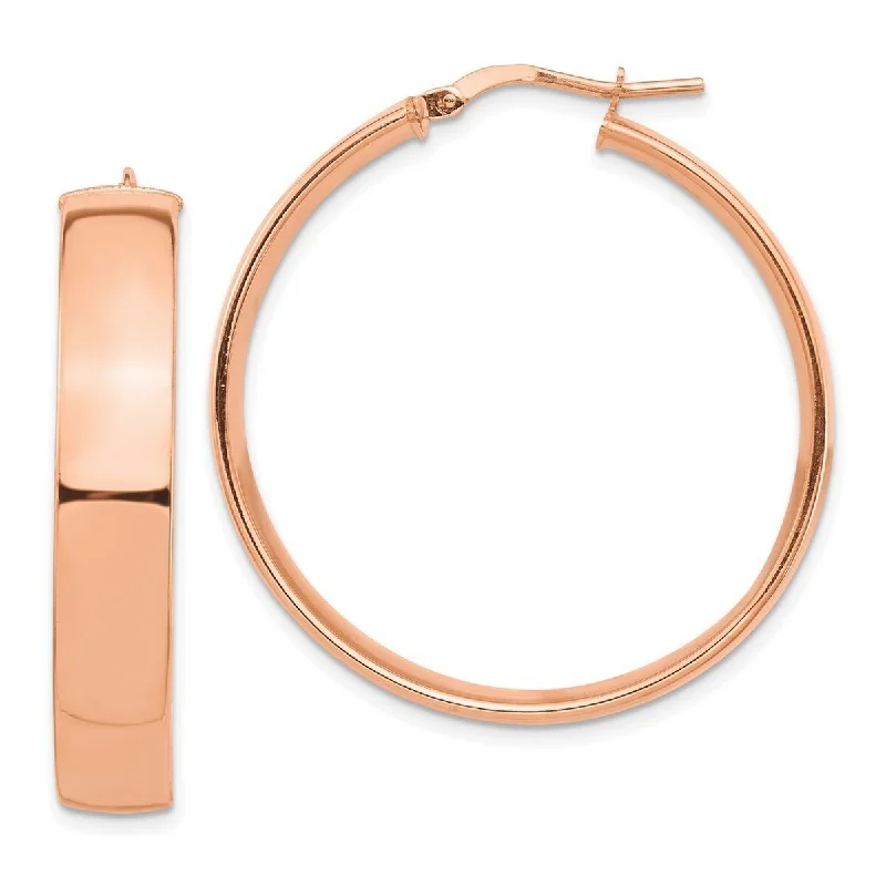 Curata 14k Rose Gold High Polished 7mm Hoop Earrings