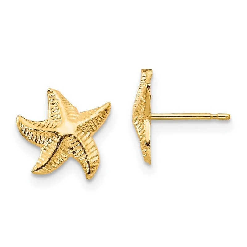 Curata 14k Yellow Gold Textured Polished StarFish Post Earrings (18mmx10mm)