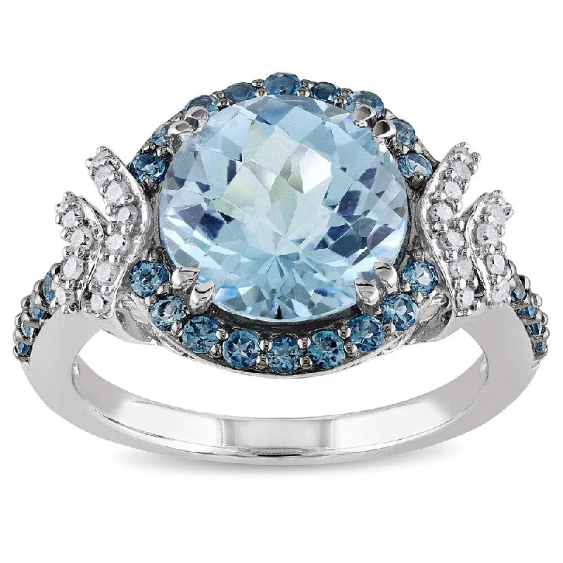 Miadora Silver Blue Topaz and 1/8ct TDW Diamond Ring (H-I, I2-I3)