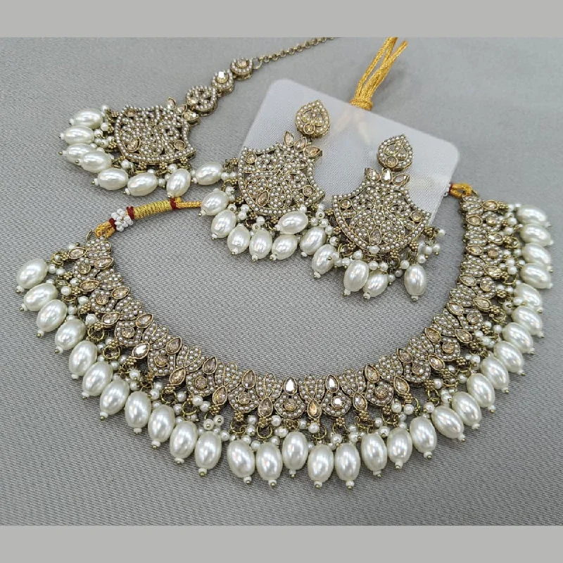 Rani Sati Jewels Gold Plated Crystal and Pearl Necklace Set