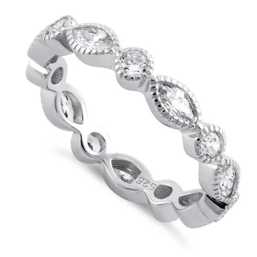 Sterling Silver Round & Marquise Clear CZ Eternity Ring