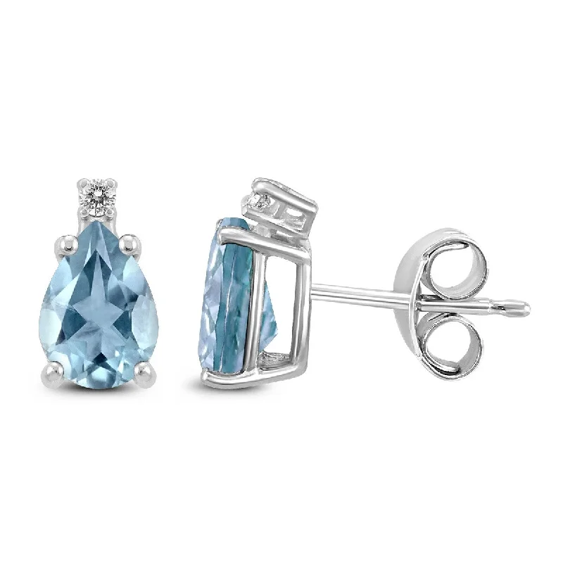 Marquee 14K White Gold 5x3MM Pear Aquamarine and Diamond Earrings