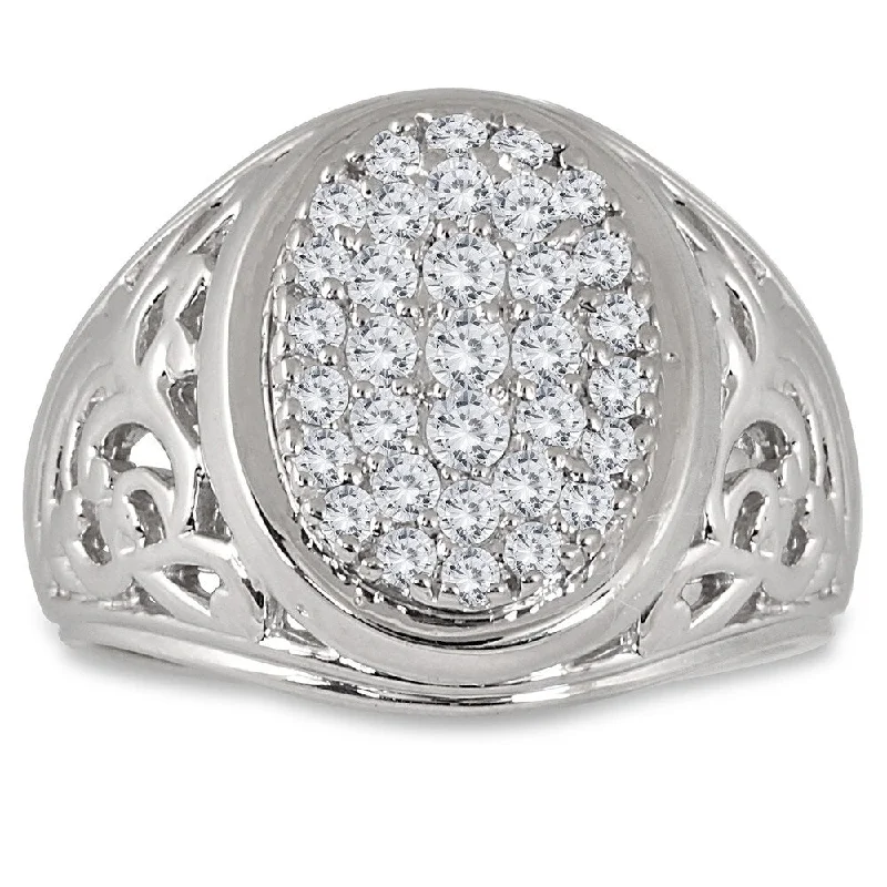 1 Carat TW Engraved Men's Diamond Ring in 10K White Gold