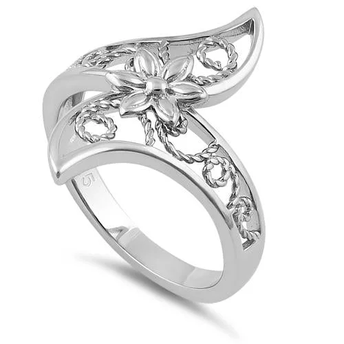 Sterling Silver Unique Flower and Vines Ring