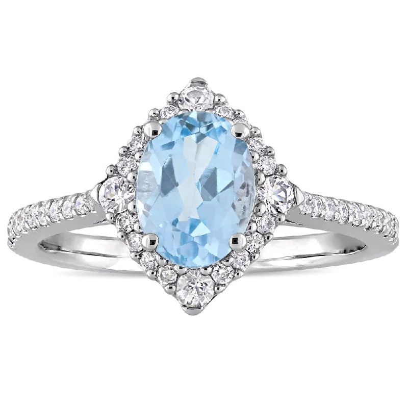 Miadora 10k White Gold Sky-Blue Topaz White Sapphire 1/4ct TDW Diamond Ring