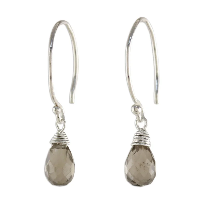 Novica Handmade Smoky Teardrop Smoky Quartz Dangle Earrings