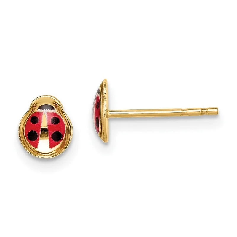 Curata 14kYellow Gold Flat Red 6mm Enamel Ladybug Post Earrings