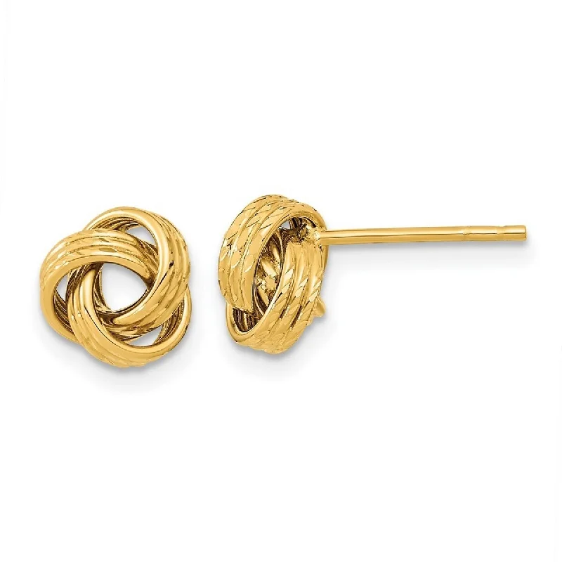 Curata 14k Yellow Gold 8.5mm Textured Love Knot Post Earrings