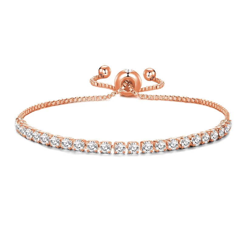 Rose Gold Plated Solitaire Friendship Bracelet Created with Zircondia® Crystals