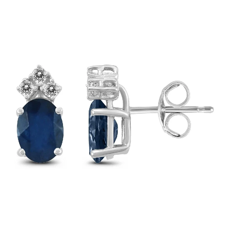 Marquee 14K White Gold 5x3MM Oval Sapphire and Diamond Earrings