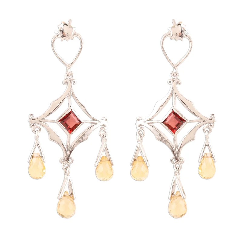 Novica Handmade Glamorous Citrine And Garnet Chandelier Earrings