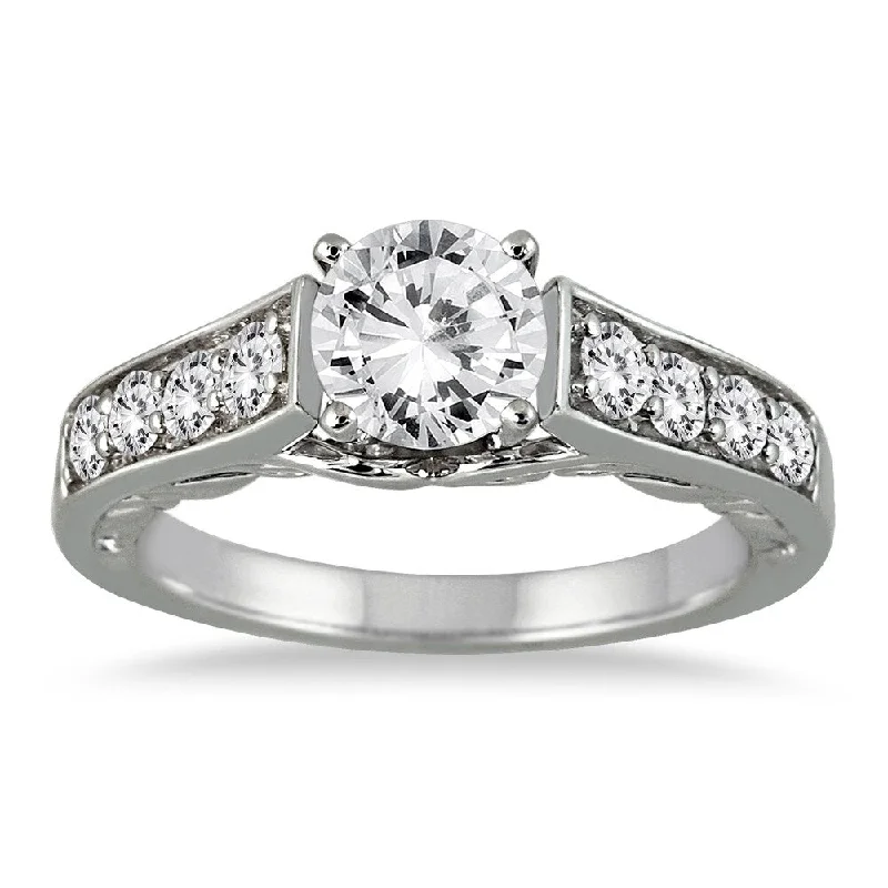 AGS Certified 1 1/2 Carat TW Antique Diamond Ring in 14K White Gold (J-K Color, I2-I3 Clarity)