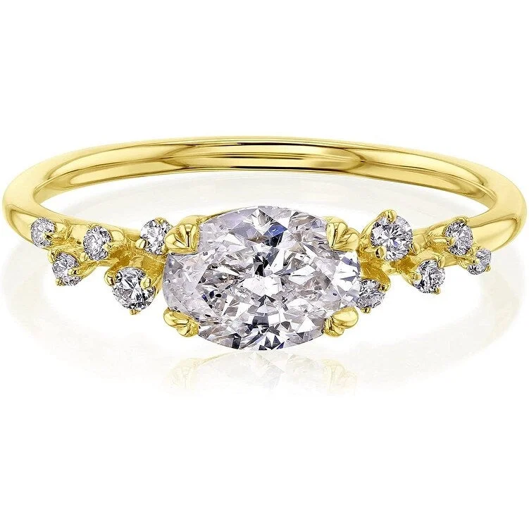 Annello by Kobelli 14k Yellow Gold Oval Speckled Diamond Ring (I/SI, I/SI)