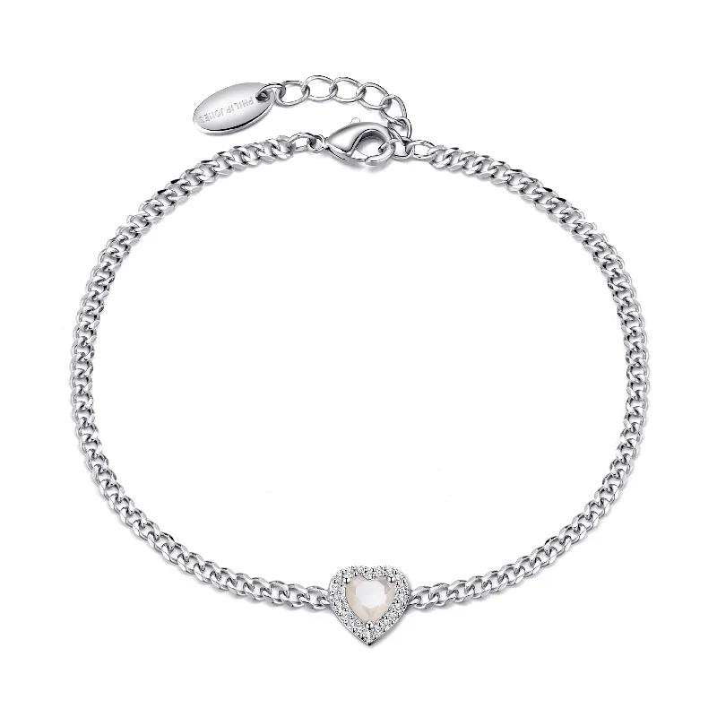 Mother Of Pearl Heart Gemstone Bracelet Created with Zircondia® Crystals